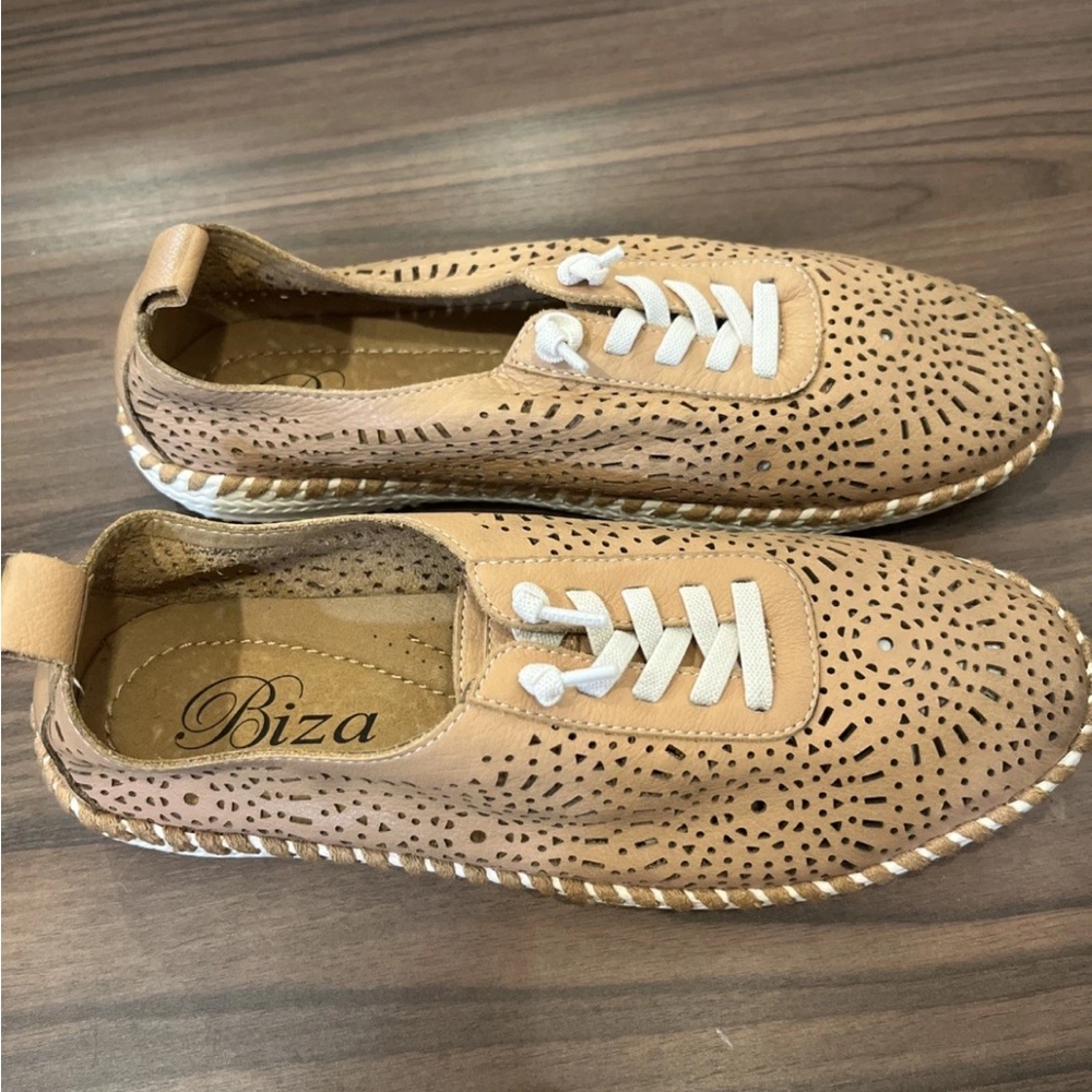 Biza Perforated Leather Raven Slip On Shoes, Size 7/7.5 View 2